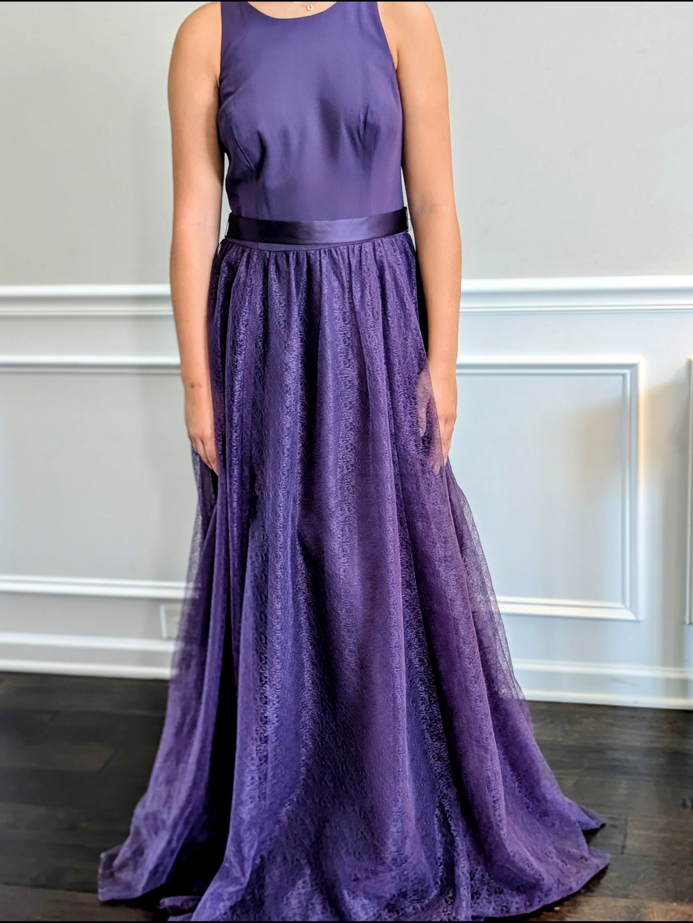 Vera Wang Purple Sleeveless Lace Maxi Dress